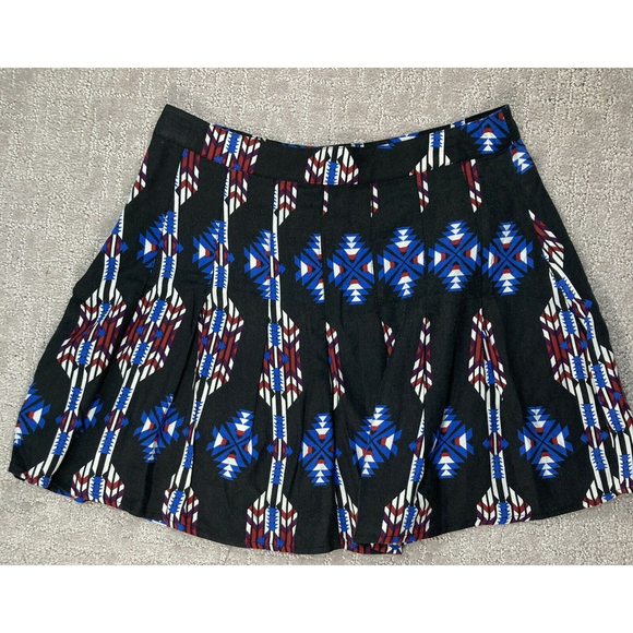 Womens A Line Skirt Black Mulicolor Aztec Geometric With Pleating X Small - Picture 6 of 7
